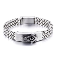 Religious jewelry 316L Stainless Steel figaro chain bracelet Masonic symbols ID Bracelet 15mm x 8.66'' 2024 - buy cheap