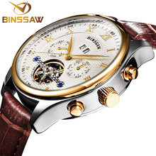 BINSSAW Mens Luxury Brand Genuine Leather Tourbillon Watch Men Automatic Mechanical Wristwatch Steel Watches Relogio Masculino 2024 - buy cheap