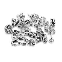 Sauvoo-abalorios de plata tibetana antigua, 20 Uds., abalorios de espacio, apto para pulsera europea de agujero grande hecha a mano, materiales para fabricación de joyas 2024 - compra barato
