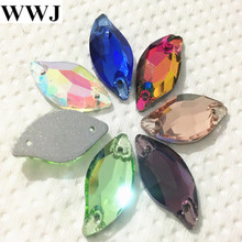 Costura de cristal de folha em strass, cores de todos os tamanhos, 9x20mm, 14x30mm, com 2 buracos, beleza para costura de pedra 2024 - compre barato