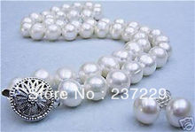 Wholesale price FREE SHIPPING ^^^^9-10MM White Akoya Cultured Pearl necklace earrings set 2024 - buy cheap