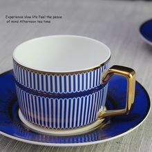 Frete grátis ceram xícara de café chá/leite xícara de chá da tarde com placa azul com dourado 2024 - compre barato