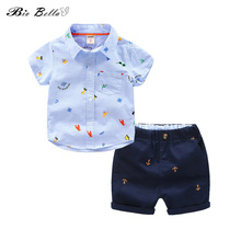 Summer Boys Clothes Infant Casual Suits Shirt Shorts 2Pcs/Sets Gentleman Style Kids Turn-down Collar Children Tracksuit 2024 - buy cheap