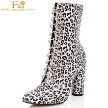 FSJ-botas con estampado de leopardo para mujer, zapatos de noche con cordones de Punta Alta, cuadrados, media cámara, talla grande 2024 - compra barato