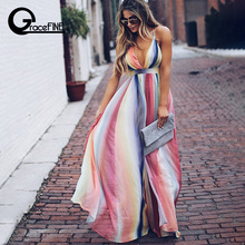 Women Fashion Boho Long Dress Girl Striped Beach Summer Dresses Colorful Rainbow Vintage Chiffon Maxi vestidos de festa Iraq 2024 - buy cheap