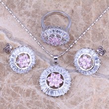 Soberba rosa branco cz prata banhado conjuntos de jóias brincos pingente anel tamanho 6 - 9 s0132 2024 - compre barato