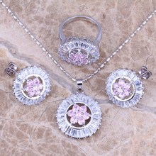 Superb Pink White CZ Silver Plated Jewelry Sets Earrings Pendant Ring Size 6 - 9 S0132 2024 - buy cheap