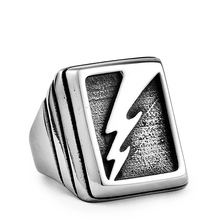 Lightning Pattern Titanium Steel Geometric Square Rings Big Wide Mens Signet Vintage Punk Ring Male Jewelry Silver Color 2024 - купить недорого