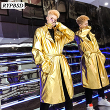 Gold Silver Performance Long Trench Coat Men Shiny Night Club Stage Dance Men Cloak Cape Coat Long Sleeve Capote Masculino 2024 - buy cheap