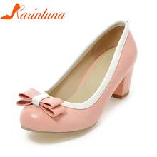 KARINLUNA New women's slip-on Round Toe Solid butterfly-knot Square Heels Shoes Woman Spring Casual Pumps Big Size 33-43 2024 - buy cheap