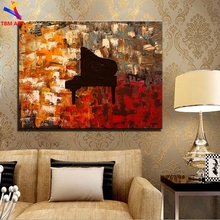 JYJS011-Pintura Al Óleo Abstracta moderna pintado a mano con temática musical, lienzo para decoración del hogar, arte de pared para sala de estar, regalo 2024 - compra barato