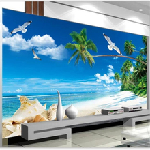 Beibehand-papel de parede personalizado 3d, visão da paisagem marítima, coqueiro, golfinho, baía, mural de sala de estar, restaurante, café, plano de fundo 2024 - compre barato