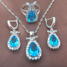 Diseño perfecto, azul cielo, Circonia cúbica blanca, conjuntos de joyas de Color plateado para mujer, collar, colgante, pendientes, anillo TZ0454 2024 - compra barato