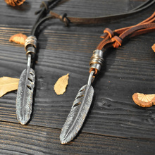 NIUYITID Feather Leather Necklace Pendant For Men Women Genuine Leather Rope Chain Jewelry Long Collares Handmade 2024 - buy cheap