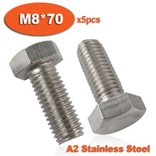 5pcs DIN933 M8 x 70 Fully Threaded Stainless Steel Bolts A2 Hexagon Hex Head Bolt Set Screw Setscrews 2024 - buy cheap