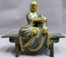 [old craft ] 7" China bronze gild buddhism copper carved wooden bench buddha sculpture Statue (A0314) 2024 - buy cheap