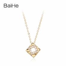 BAIHE Solid 18K Yellow Gold 0.06CT Round Natural Diamond Wedding Trendy Fine Jewelry Beautiful diamond square Necklace For Women 2024 - buy cheap