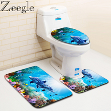 Zeegle Bath Mats Ocean Underwater World Anti Slip Bathroom Mat Set Coral Fleece Floor Bath Mats Washable Bathroom Toilet Rugs 2024 - buy cheap