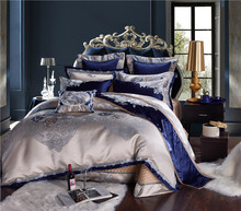 Blue Silver Silk Cotton Satin Jacquard Luxury Chinese Bedding Set Queen King size Bedding Set Bed Sheet/Spread Set Duvet Cover 2024 - buy cheap
