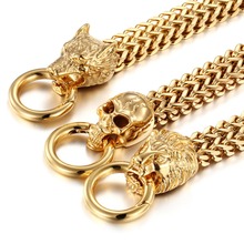12MM Hip-hop Stainless Steel Gold Color Cool Lion/Skull/Wolf Head Rock Figaro Chain Men's Unisex's Bracelet Bangle New Jewelry 2024 - buy cheap