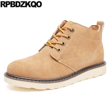 Estilo Britânico Segurança 2018 Rasos Camurça Tornozelo Castanho Amarrar Curto Casual Cair Chuteiras Booties Retro Designer Trabalhando Trabalhos Calçado Topo Alto Confortável Moda Masculino 2024 - compre barato