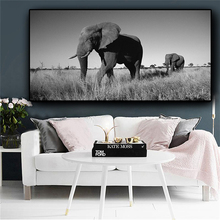Pintura de tela de paisagem de animal selvagem, elefante preto e branco africano, poster e impressões, quadro de parede para sala de estar 2024 - compre barato