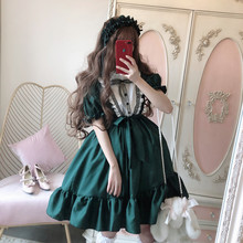 Gothic Lolita Dark Green Court Dress Fashion Casual Japanese Harajuku Lolita Long Sleeve Ruffled Collar Chiffon Kawaii Dress 2024 - buy cheap