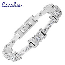 Escalus Ladies 35pcs Clear Crystals Bio Energy Bracelet Silver Color Magnetic Women Bangle Gift Jewelry Charm Wristband 2024 - buy cheap