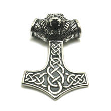 Mens 316L Stainless Steel Cool Big Punk Gothic Thor's Hammer Lion Head Pendant 2024 - buy cheap