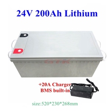 Bateria de íon de lítio recarregável, 24v, 200ah, pacote de baterias de íon de lítio com bms para scooter elétrica, 2500w, 2000w, 24v, rv, carrinho de golf solar, carregador ups + 20a 2024 - compre barato