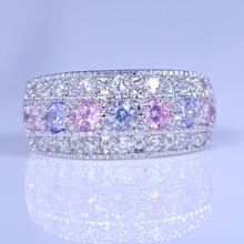 Bamos Boho Female Big Pink Purple Round Ring Silver Color CZ Stone Ring Vintage Party Wedding Rings For Women 2024 - buy cheap