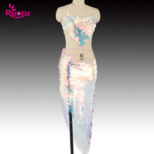 Ruoru-Conjunto de Ropa de baile ostentosa y brillante para mujer, traje del vientre, falda del vientre, 2 uds., rosa, lentejuelas 2024 - compra barato