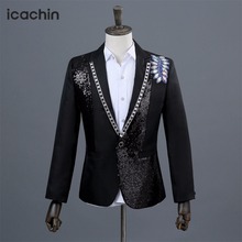 Black Sequin Blazer Men Blaser Masculino White Slim Mens Blazer Jacket Terno Masculino Jackets Men Beaded Blazer Masculino 2024 - buy cheap