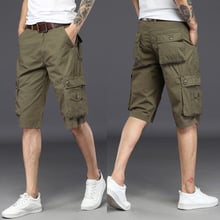 Summer Men's Baggy Casual Shorts Loose Knee Length Trousers Waistline CARGO Shorts Trousers Men Bottoms Plus Size 38 Pure Color 2024 - buy cheap
