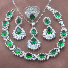 Luxurious For Women Wedding Jewelry Sets Green Cubic Zirconia Earring Womens Pendant Necklaces Jewelry Rings Bracelet YZ0476 2024 - buy cheap