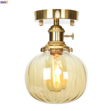 IWHD скандинавский стеклянный шар, потолочный светильник, LED, для гостиной, для крыльца, для дома, винтажное, медное, потолочное освещение, Plafondlamp Lampara Techo 2024 - купить недорого