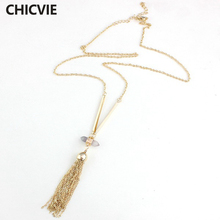 CHICVIE Crystal Gold Color Necklace Collar Long rhinestone Necklaces & Pendants Wedding & Engagement Jewelry for Women SNE160218 2024 - buy cheap