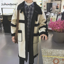 2018 Schinteon мужская кожаная теплая зимняя Длинная Куртка Свободная верхняя одежда из искусственной овечьей шерсти сращенная замша повседневная одежда 2024 - купить недорого