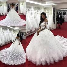 Luxury Ball Gown Wedding Dresses Long Sleeves 2022 Trajes De Novia Applique Lace Sheer Bridal Gowns Handmade Abito Da Sposa 2024 - buy cheap