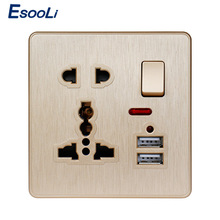 Esooli Wall Power Socket 13A Universal 5 Hole Switched Outlet 2.1A Dual USB Charger Port LED indicator 2024 - buy cheap