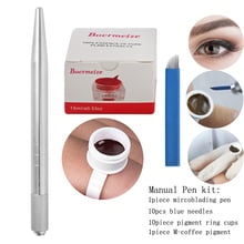 Pluma de Microblading plateada, máquina de tatuaje de maquillaje permanente, tatuaje de cejas, pluma Manual + 1 Uds. De tinta de tatuaje de café M + 10 Uds. De anillo de taza para tinta 2024 - compra barato