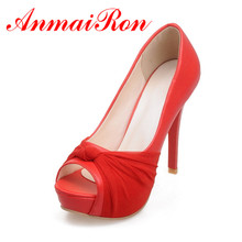 ANMAIRON Fashionsexy High Heels Sandals Women Shoes Slip-on Pumps Cover Heel Platform Round Toe New Party Soft LeatherPumps 2024 - compra barato