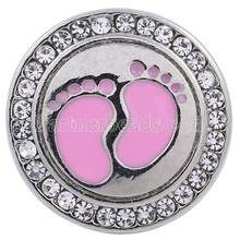 Newest pink baby feet snaps jewelry charm rhinestone metal Snap beads fit 18mm bracelet bangles snap jewelry KC8647 2024 - buy cheap