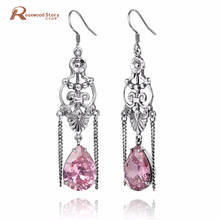 Fashion Vintage Earrings For Women Jewelry Pink CZ Stone 925 Silver Crystal Earrings Long Tassel Drop Earrings Dangle Brincos 2024 - buy cheap