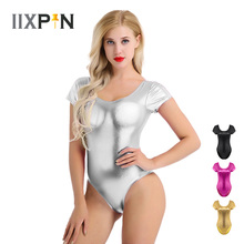 Iixpin fantasia collant para mulheres adulto, traje de dança no balé, manga curta, em couro patenteado, roupa de uma peça 2024 - compre barato