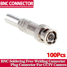 100pcs/lot BNC Male Connector for RG-59 Coaxical Cable, Brass End, Crimp, Cable Screwing, CCTV Camera BNC connector 2024 - buy cheap