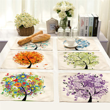 1Pcs Colorful Flower Tree Pattern Kitchen Placemat Coaster Dining Table Mat Cotton Linen Pad Cup Mats 42*32cm Home Decor MP0003 2024 - buy cheap
