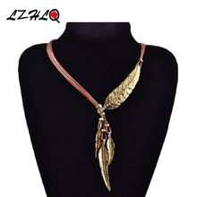 LZHLQ Necklace Alloy Feather Statement Necklaces Pendant Vintage Jewelry Rope Chain Necklace Women  Collier Accessories 3 Colors 2024 - buy cheap