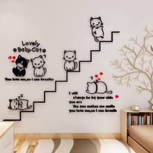 Cute kitten acrylic TV backdrop wall sticker creative personality 3D stickers bedroom bedside background wall surface decoration 2024 - buy cheap