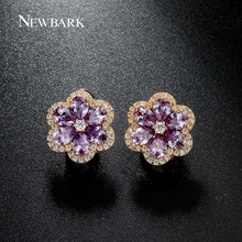 NEWBARK Elegant Multi-Colors Crystal Cherry Flower Stud Earring Classic Austria Tiny Cubic Zircon For Fashion Women Jewelry 2024 - buy cheap